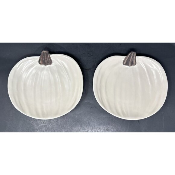 Set of 3 BARBARA EIGEN POTTERY BARN PUMPKIN White Salad Dessert Appetizer Plates - Picture 3 of 11